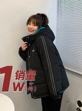 heybona微胖定制 连帽宽松棉服女胖mm大码短款羽绒服冬中长款外套
