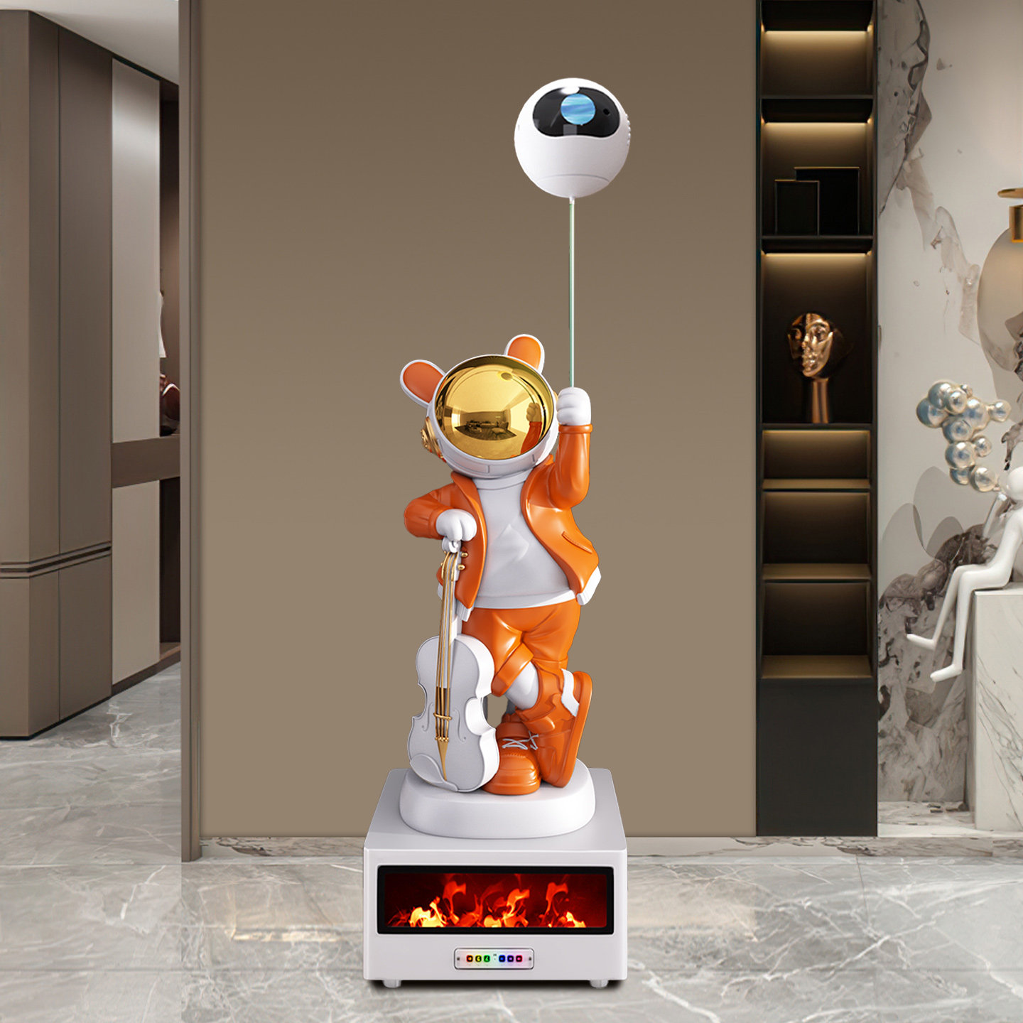 创意宇航员小提琴手落地摆件现代客厅装饰品橙色造型艺术,家居饰品,落地摆件,淘宝优惠券,粉丝福利购,淘宝优惠卷
