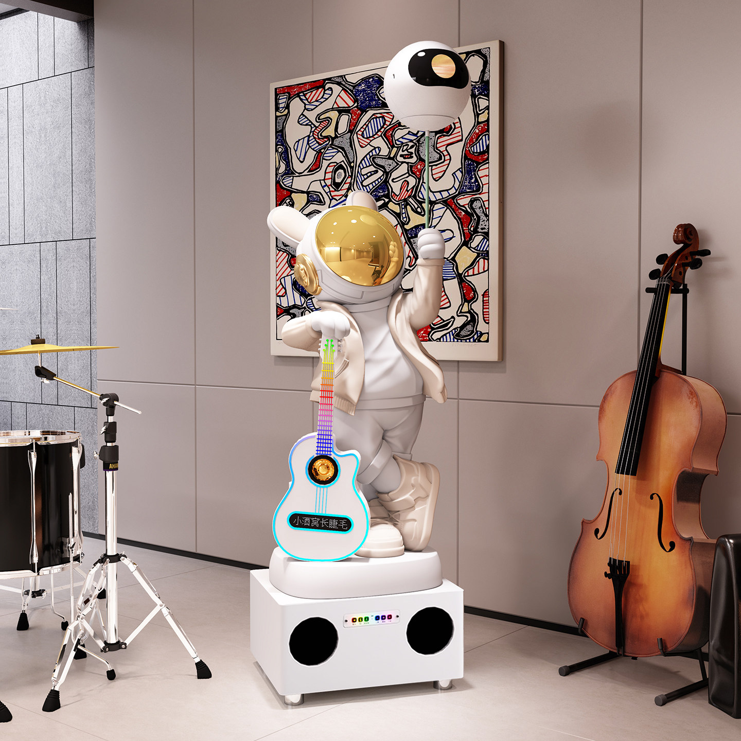 创意音乐太空人落地摆件吉他造型装饰品现代简约客厅卧室艺术品,家居饰品,落地摆件,淘宝优惠券,粉丝福利购,淘宝优惠卷
