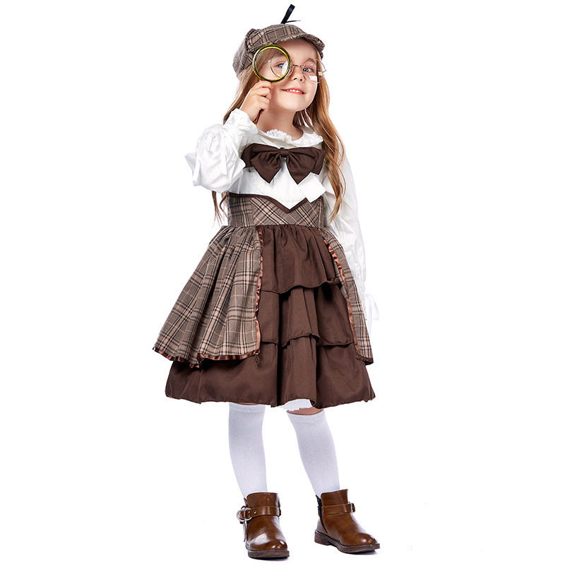 Lolita服英伦学院风cosplay服装儿童侦探福尔摩斯套装含披肩眼镜