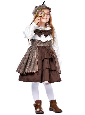 Lolita服英伦学院风cosplay服装儿童侦探福尔摩斯套装含披肩眼镜
