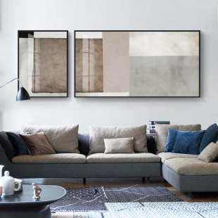 客厅莫兰迪色系两幅餐厅组合挂画卧室房间墙面创意两联灰色装饰画