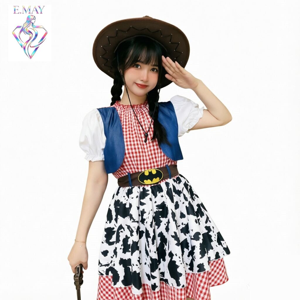 欧美亲子装玩具总动员cos演出服胡迪一件西部牛仔演出连衣裙
