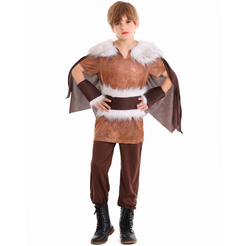 万圣节儿童服装Vikingcosplay舞台派对演出服维京战士男童套装
