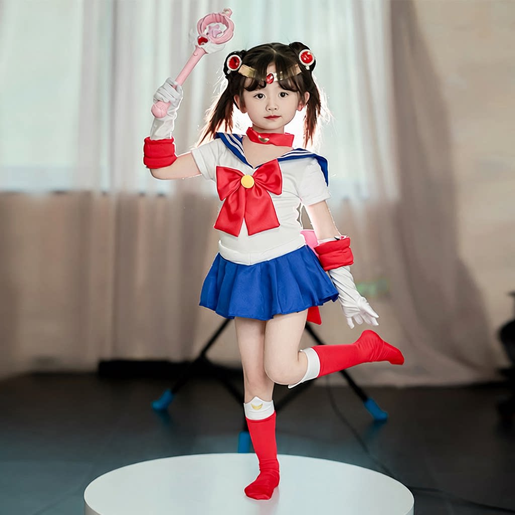 万圣节儿童服装水冰月cos女童连衣裙美少女战士月野兔水手服童装