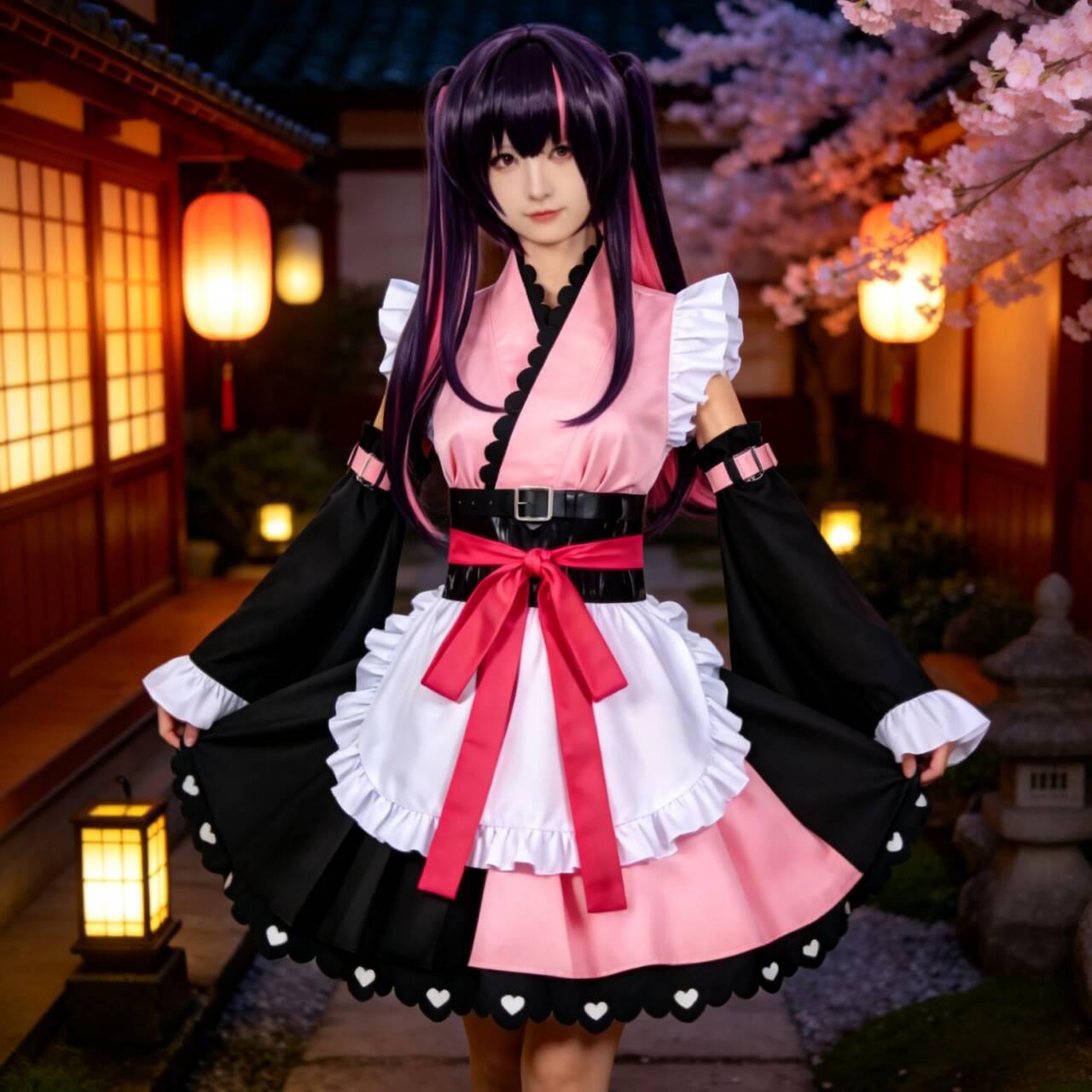 现货超时空辉夜姬cos服驹泽乃依和风樱花印花露肩宽袖舞台演出服