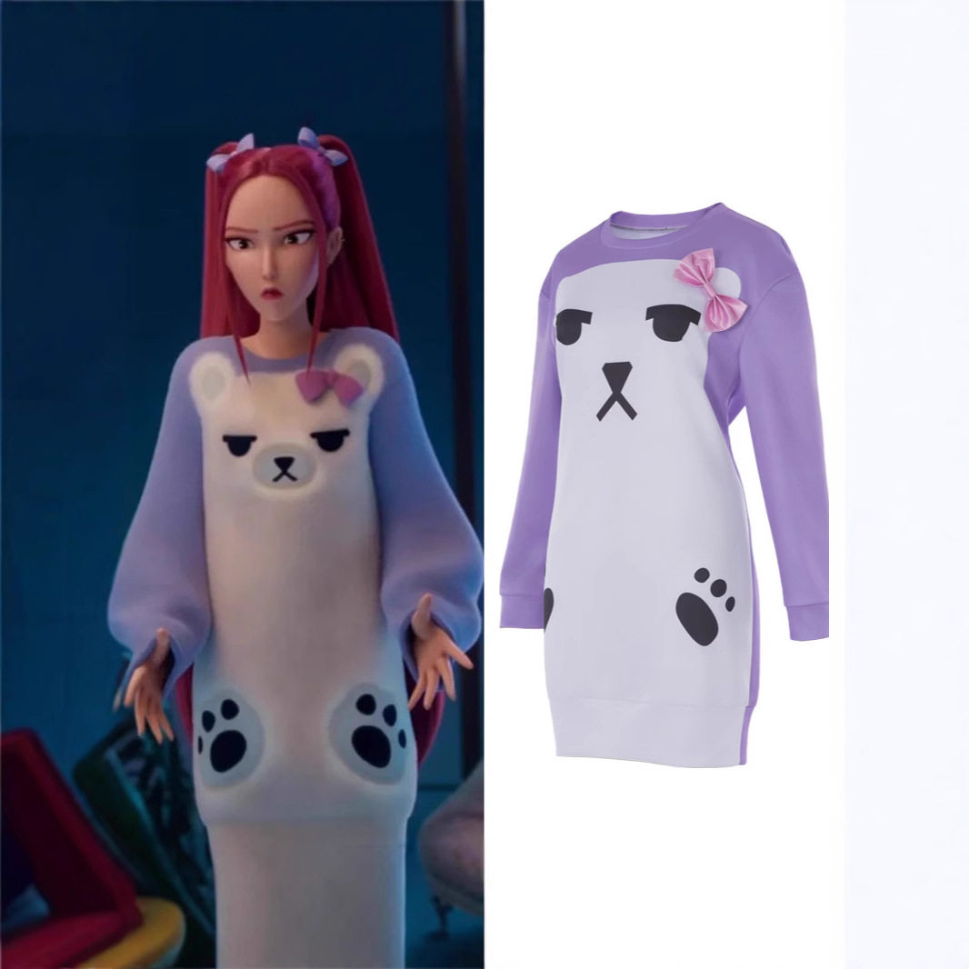 猎魔女团KPOP米拉Mira淡紫色小熊睡衣cosplay狂欢派对表演服饰