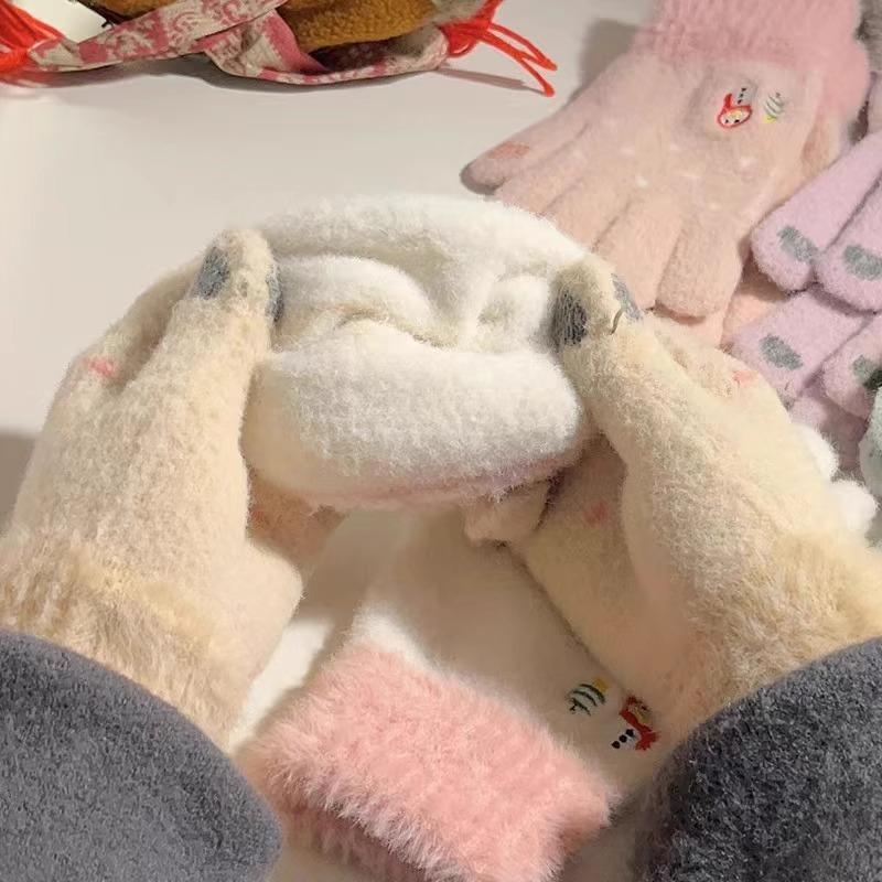 雪人圣诞ins学生手套女冬可爱可触屏加绒全指少女心保暖护腕礼物