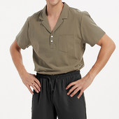 翻领两粒扣纯色衬衣短袖 节日演出cosplay男士 上衣复古男士 上衣夏