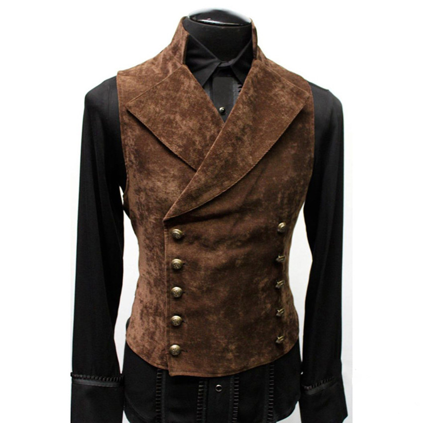MEDIEVAL VINTAGE SLEEVELESS DOUBLE-BREASTED CUFFED STAND COLLAR SOLID COLOR SLIM FIT VEST FOR AUTUMN AND WINTER NEW MENS PERFORMANCE DRESSES