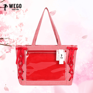 日本WEGO丝带痛丝皇多巴胺格子限定款糖果色二次元谷子吧唧包S码