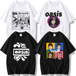欧美高街朋克绿洲乐队Oasis周边摇滚潮牌纯棉短袖T恤衣服体恤半袖
