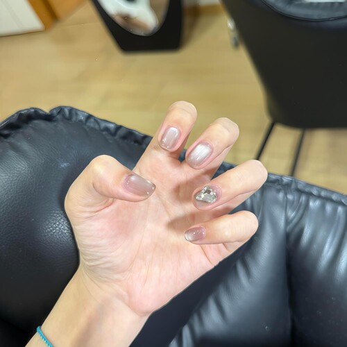 夏日冰透裸粉色满钻猫眼指甲穿戴甲温柔显白立体爱心钻石轻奢美甲