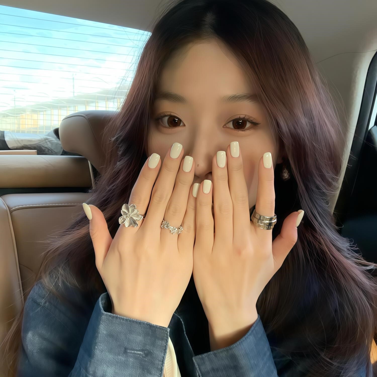 奶白色假指甲贴片纯色短款穿戴式美甲欧美日系纯欲风简约手工成品