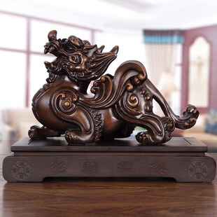 快速发货实木雕招财n貔貅摆件一对聚财皮丘客厅玄关装 饰办公室桌