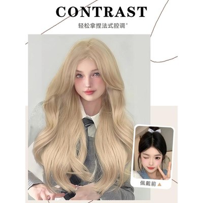 快速发货白金f色假发女长发八字浏海rose同款发色lolita长卷发大