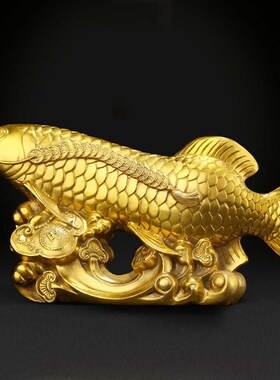 快速发货黄铜金q龙鱼摆件年年有鱼家居客厅办公室店铺定制摆