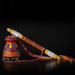 快速发货纯铜镀银格萨尔王权杖心想事成如意马鞭事业权Z杖装藏摆