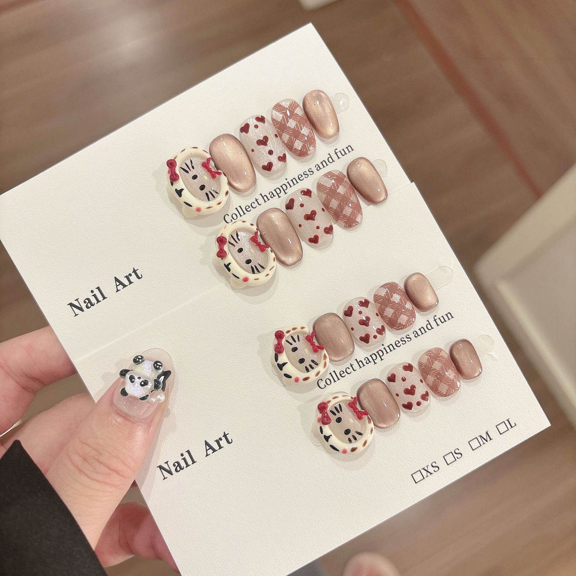 甜心头套kitty卡通戴帽猫咪猫眼ins风纯手工穿戴甲短款美甲贴指甲