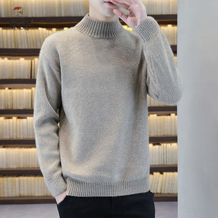 啄木鸟青少年毛衣男半高领保暖纯色打底加绒加厚学生雪尼尔针织衫