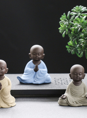 假山盆景微景观造景汽车沙弥茶具茶宠家居桌面陶瓷小和尚摆件紫砂