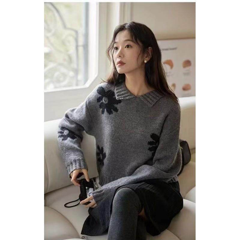 春秋季新款时尚百搭花朵羊毛衫复古慵懒风套头长袖针织套头毛衣女,女装/女士精品,羊绒衫,淘宝优惠券,粉丝福利购,淘宝优惠卷