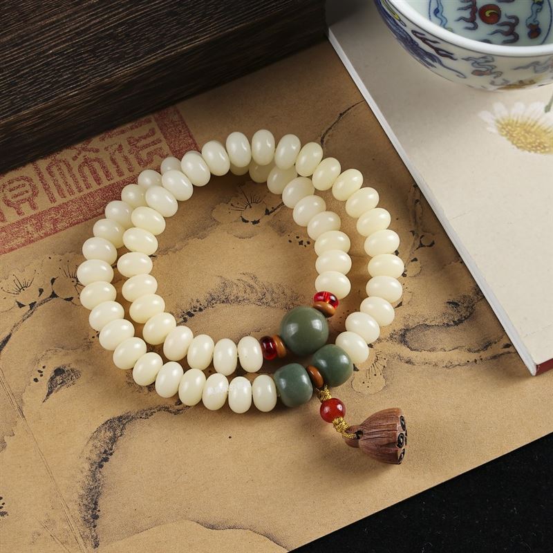 (步步连升)奶黄菩提根双圈手串手持6/9mm(盘玩袋)