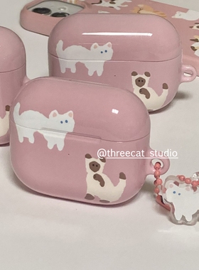 韩ins设计童趣可爱小猫咪pro3进口4代菲林耳机壳适用于苹果1/2/3/4代airpods pro2保护套airpods 4代硬亮