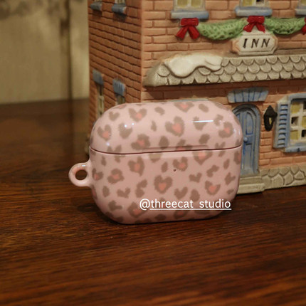 韩ins设计chic可爱时尚粉色豹纹pro3进口菲林耳机壳适用于苹果1/2/3/4代airpods pro2保护套airpods 4代硬亮