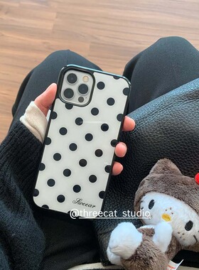 韩系ins甜美艺术黑色波点欧尼博主同款手机壳适用于iphone17promax/16pro苹果15/14/13/12黑边11保护套Xsmax