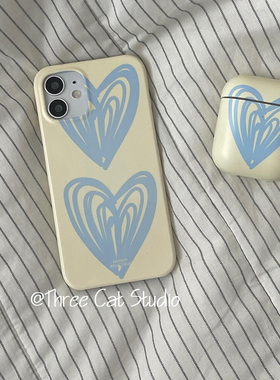 韩ins蓝色涂鸦爱心欧尼菲林壳适用于iphone17promax苹果16pro/15/14/13/12/11全包Xsmax手机保护套XR亮面