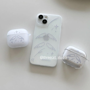 韩ins少女心蓝色天使翅膀星星pro3高透耳机壳适用于苹果1/2/3/4代airpods pro2硅胶保护套airpods4代软磨砂