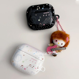 4代airpods 韩ins设计Y2K少女古早快乐音乐符号pro3进口菲林耳机壳适用于苹果1 4代硬 pro2保护套airpods