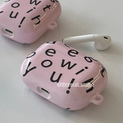 韩ins设计少女粉aegg英文pro3进口4代菲林耳机壳适用于苹果1/2/3/4代airpods pro2保护套airpods 4代硬亮