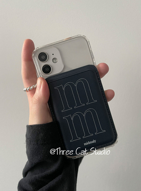 韩欧尼ins字母mm黑色皮革磁吸无线充magsafe卡套手机壳适用于iphone17pro/16promax苹果15/14/13/12/11