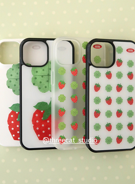 韩ins涂鸦红色草莓四叶草欧尼博主同款手机壳适用于iphone17promax/16pro苹果15/14/13/12黑边11保护套Xsmax