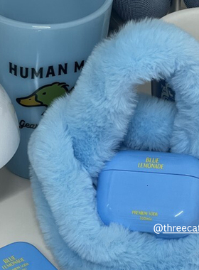 韩ins蓝色柠檬英文蝴蝶结pro3进口4代菲林耳机壳适用于苹果1/2/3/4代airpods pro2保护套airpods 4代硬亮