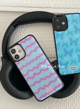 韩国ins梦幻蓝色蝴蝶欧尼博主同款适用于iphone17pro/16promax苹果1514/13/12手机壳xsmax保护11黑边磨砂