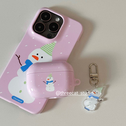 韩ins设计可爱绿帽子雪人pro3进口4代菲林耳机壳适用于苹果1/2/3/4代airpods pro 2 3 保护套airpods 4代硬亮
