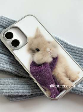 韩系ins秋冬可爱紫色围巾兔子欧尼博主手机壳适用iphone17promax/16pro苹果15/14/13/12银边11保护套Xsmax