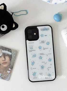 韩ins蓝色星星折纸插画欧尼博主同款手机壳适用于iphone17promax/16pro苹果15/14/13/12黑边11保护套Xsmax