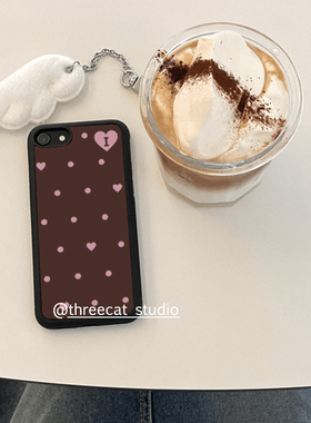 韩ins欧尼设计巧克力爱心波点I博主同款手机壳适用于iphone17promax/16pro苹果15/14/13/12黑边11保护套Xsmax