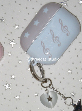 韩ins设计Y2K少女淡蓝星星青春音符pro3进口菲林耳机壳适用于苹果1/2/3/4代airpods pro2保护套airpods 4代硬