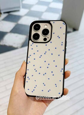 韩ins少女简约蓝色墨点欧尼博主同款手机壳适用于iphone17promax/16pro苹果15/14/13/12黑边11保护套Xsmax