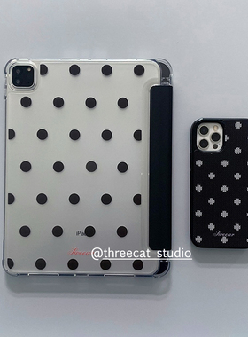 韩ins小众黑色艺术波点11代air7/6/5/4平板10代ipad保护壳pro2024防摔透明笔槽11寸2024苹果ipad7/8/9保护套