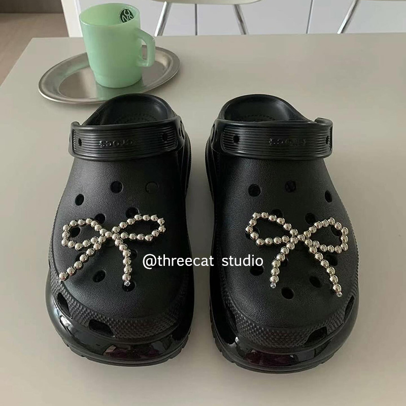 韩国ins鞋花串珠蝴蝶结