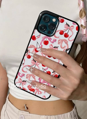 韩ins梦幻蝴蝶结樱桃欧尼千金玛德琳手机壳适用于iphone17promax/16pro苹果15/14/13/12黑边11保护套Xsmax