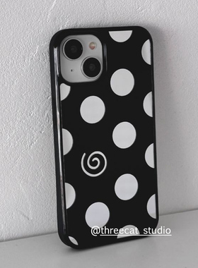 韩ins时尚美学白色大波点欧尼博主同款手机壳适用于iphone17promax/16pro苹果15/14/13/12黑边11保护套Xsmax