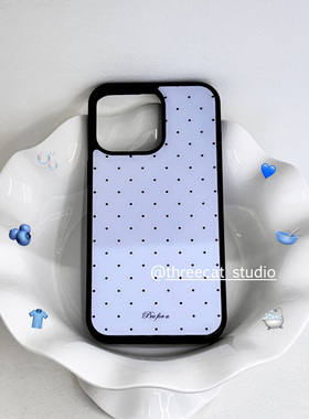 韩ins蓝色复古古早小波点欧尼Y2K学院手机壳适用于iphone17promax/16pro苹果15/14/13/12黑边11保护套Xsmax