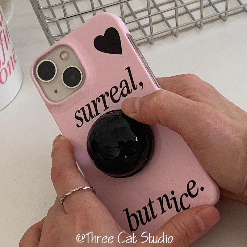 韩ins粉色英文黑半球支架欧尼菲林壳适用于iphone17promax苹果16pro/15/14/13/12/11全包Xsmax手机保护套亮面